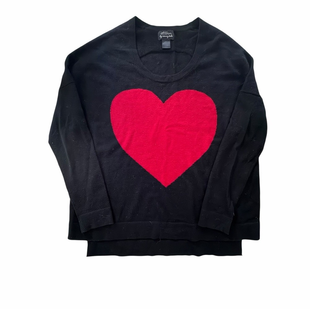Torn by Ronny Kobo Heart Sweater Black Red Graphic Pullover